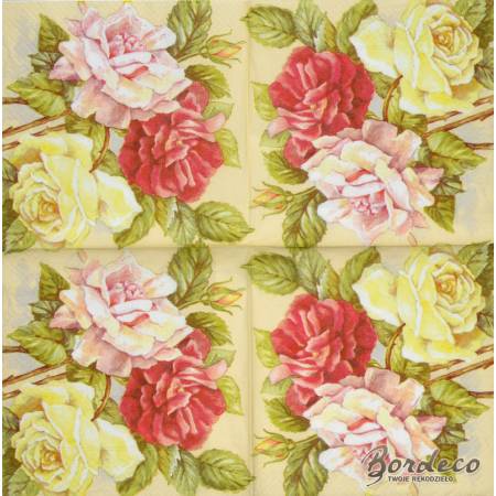 Serwetka do decoupage PAPER DESIGN duże malowane róże 33x33